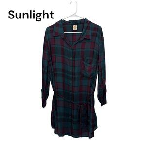 Faded Glory Womens Plaid Tunic Shirt SZ XXL (20)Teal & Burgundy Adj Waist Tie